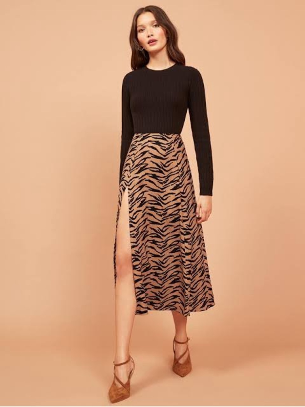 NWT Reformation Zoe Midi Skirt In Rajah Animal Tiger Print Size 6